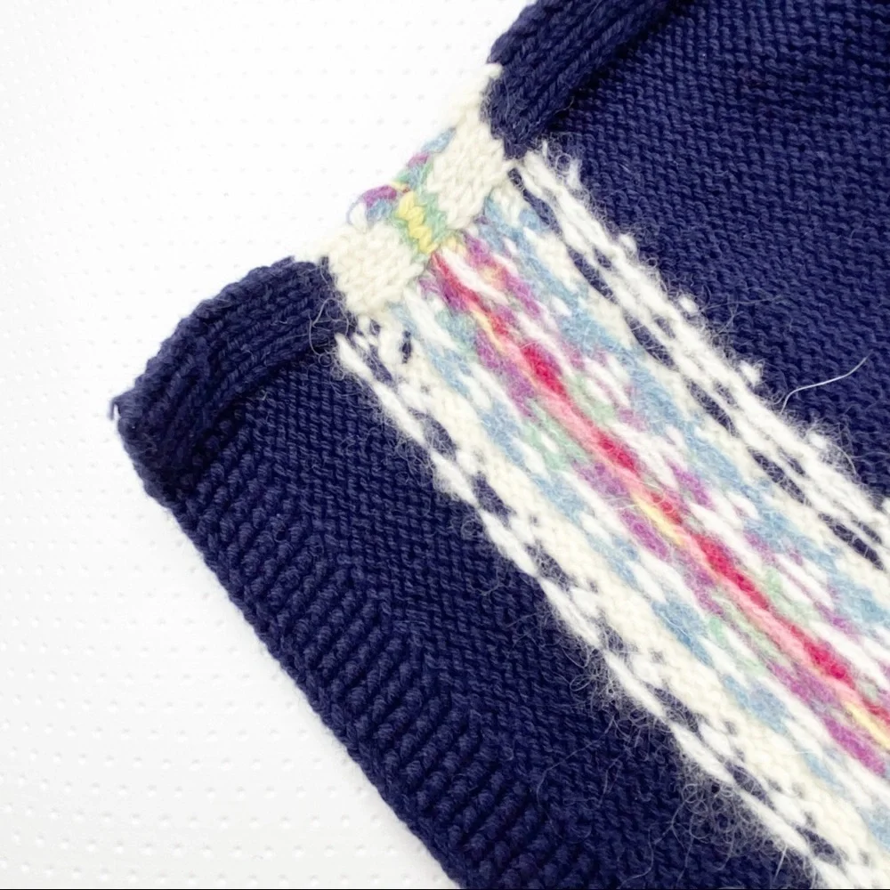 Ralph Lauren Girl’s Winter Scarf Fairisle Navy Blue Wool Cotton Rabbit NWT New